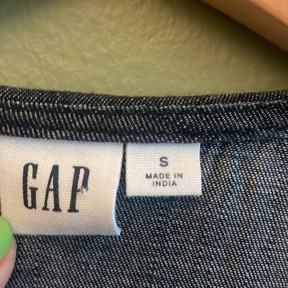Gap Long Sleeve Blouse Rinse Washed Indigo Navy Chambray Wrap Tie Sz S - Picture 5 of 8